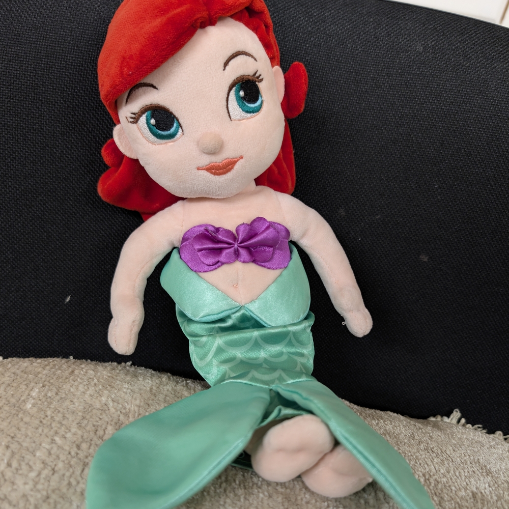 Disney Ariel Plush Mermaid Doll - Red Hair, Purple Top, Green Tail